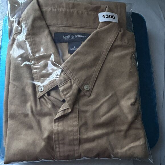 Croft & Barrow Mens Size L Casual Button Up Long Sleeve Shirt Beige Preppy - Picture 12 of 12